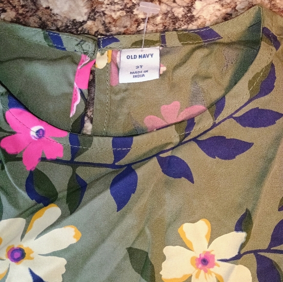 Old Navy Kids Dress - Green with Pink and White Floral - Picture 2 of 5